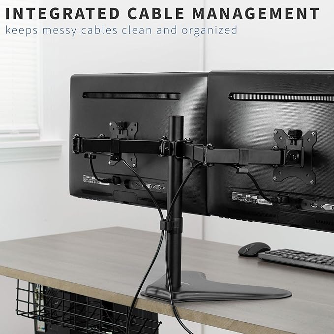 VIVO Dual 13 to 30 inch Monitor Free-Standing Mount, Fully Adjustable Desk Stand, Holds 2 Flat or Curved Display Screens, STAND-V102F