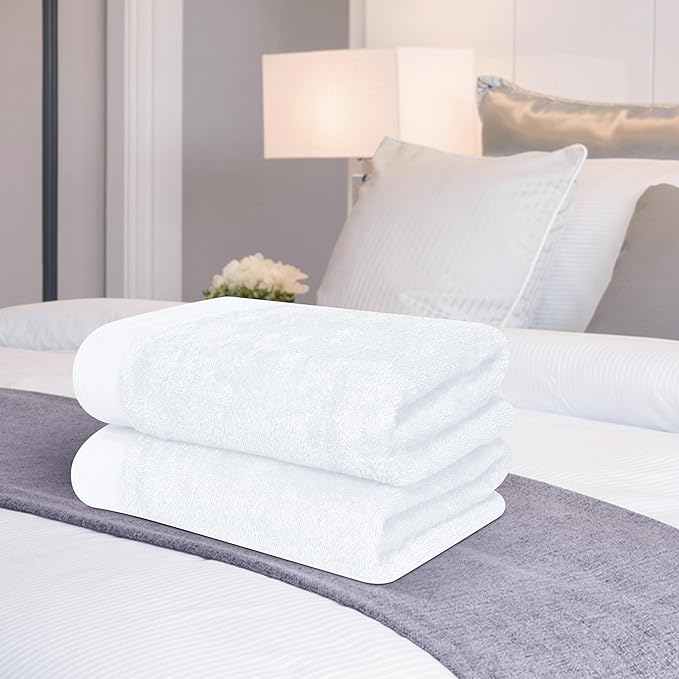 Cotton 2 Pack Oversized Bath Towel Set 28x55 inches, Large Bath Towels, Ultra Absorbant Compact Quickdry & Lightweight Towel, Ideal for Gym Travel Camp Pool - White