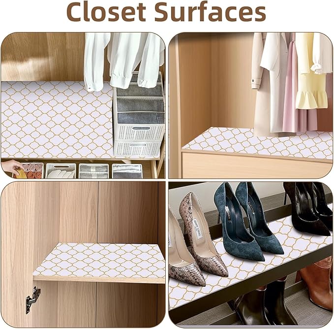 Shelf Drawer Liners for Kitchen Cabinets Non Adhesive Drawer Liner Thickened Refrigerator Liner Gold Quatrefoil Strong Non-Slip Paper for Tool Box with Knife and Tape Measure,23.6 x 354.3 Inches