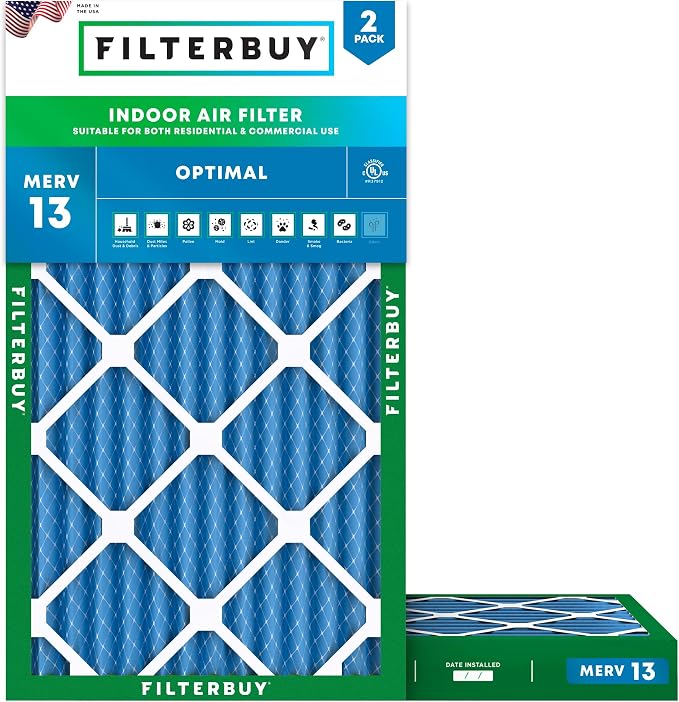 Filterbuy 12x20x2 Air Filter MERV 13 Optimal Smoke & Allergy Defense,