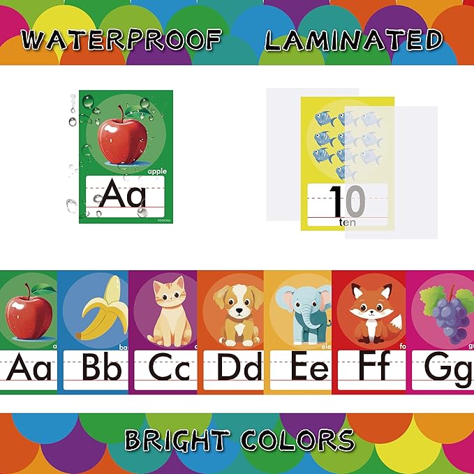 YIYDONG 36 Pieces Alphabet Line Bulletin Board Set ABC Number Flash Cards Wall Decorations for Pre-School Kindergarten Elementary Classroom Nursery Homeschool (Bright Colors)