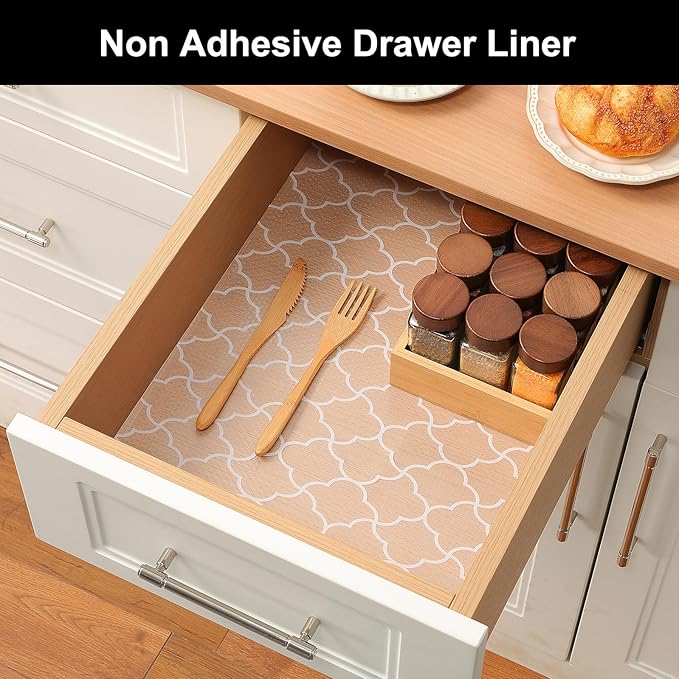 Cooyes Shelf Liner – Premium Non-Adhesive Cabinet & Drawer Liner for Kitchen – Waterproof Shelf Paper with Modern Pattern – Durable EVA Cabinet Mat – Easy to Cut （12" W x 360" L）