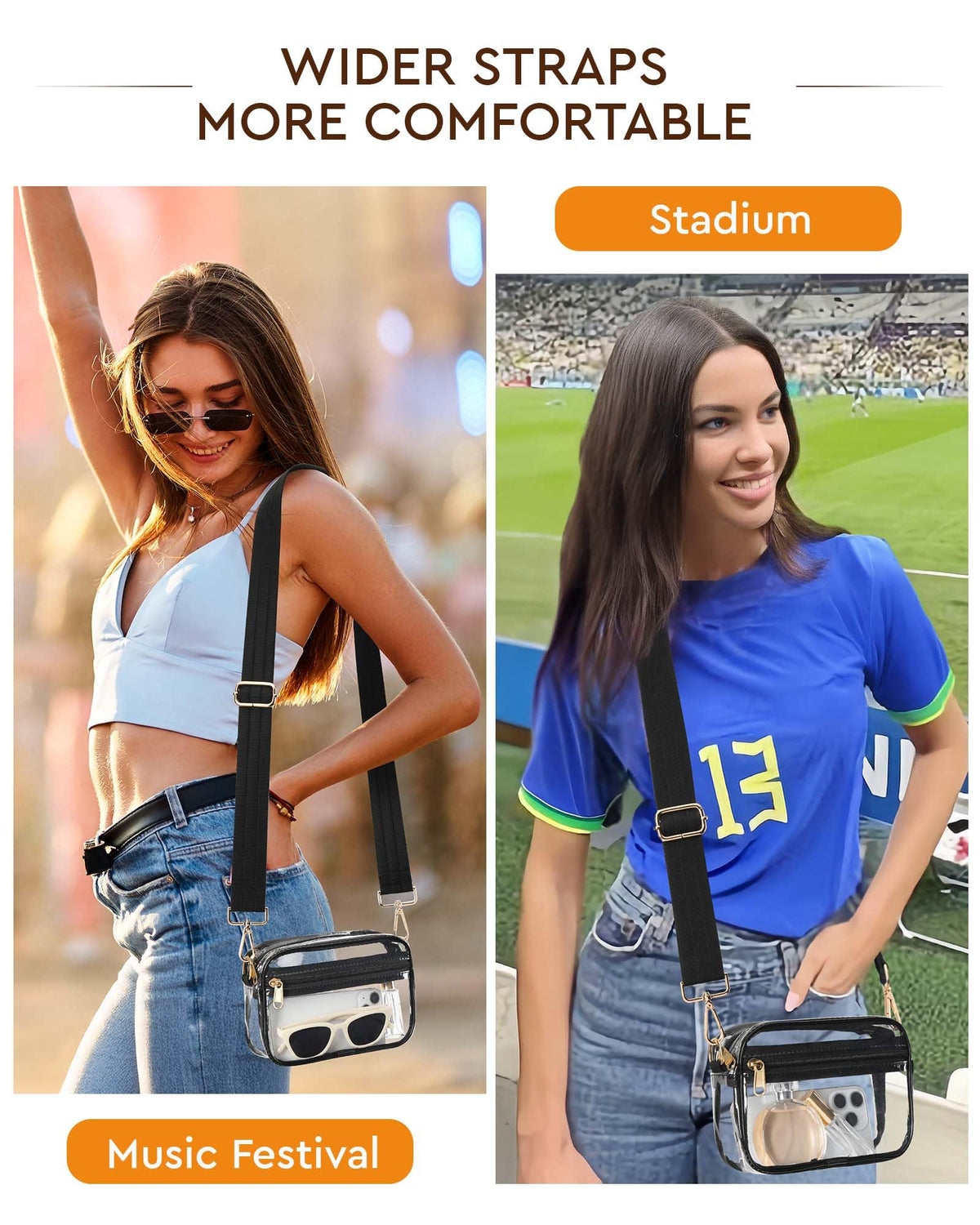HULISEN Clear Crossbody Bag Stadium Approved, Clear Purses for Women Stadium Crossbody for Concert, Sport Events