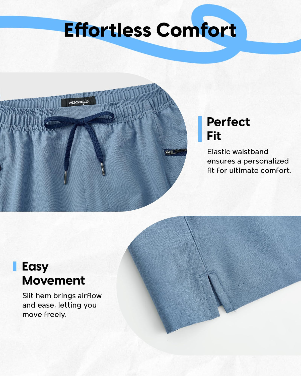 maamgic Mens Swim Trunks 9" Unlined Quick Dry Board Shorts with Zipper Pockets, 4-Way Stretch Bathing Suits for Beach, Vacation, Cruise，Blue Large