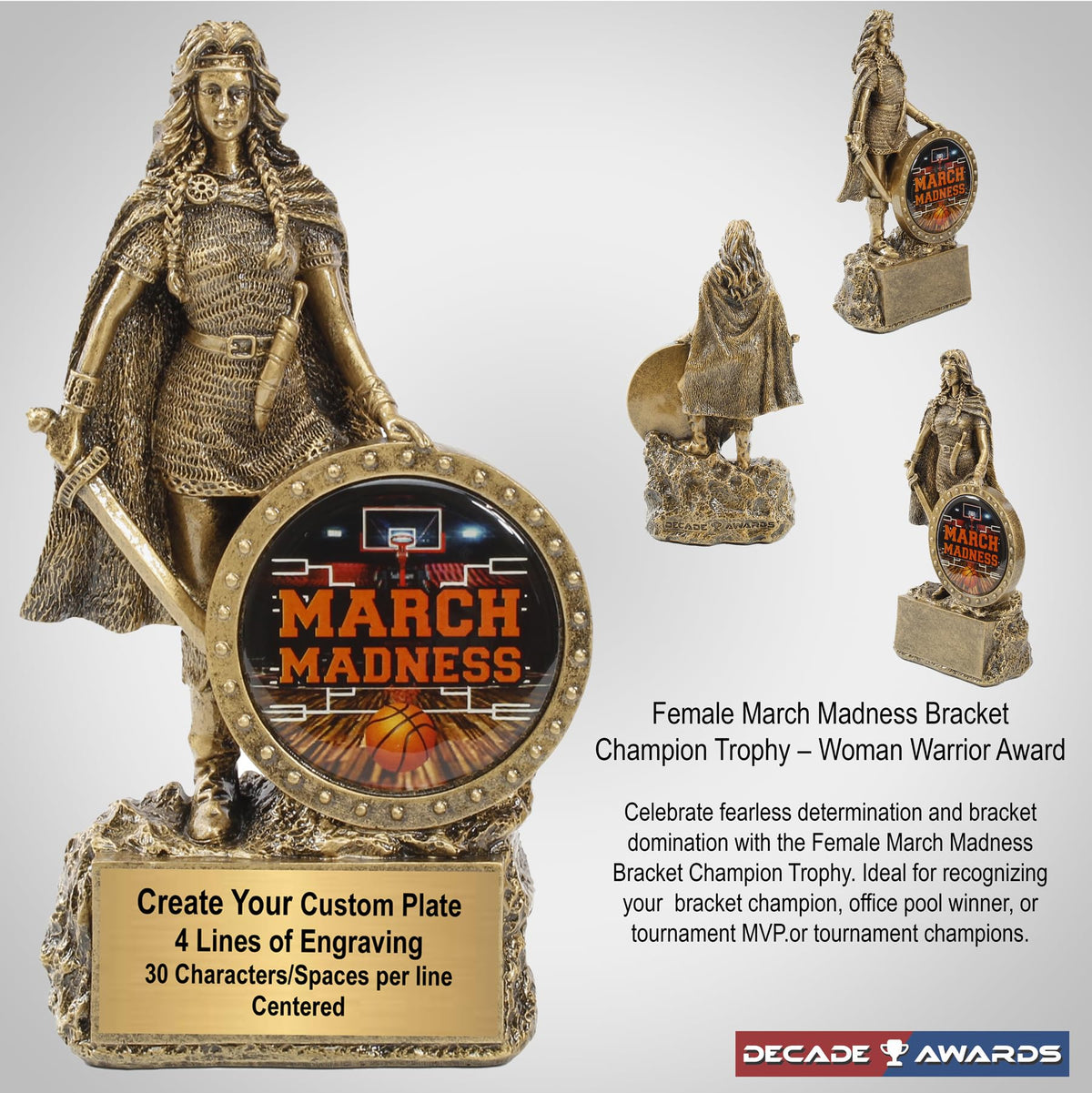 Decade Awards Personalized Female Champion March Madness Trophy - Custom Engraved Warrior Woman Award - Tournament Bracket Winner or Champion Recognition - Customize Now (MM-6.75 Inch)