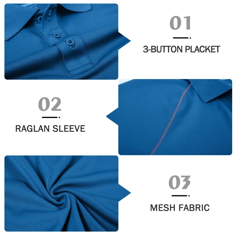 Men's Golf Polo Shirts Short Sleeve Dry Fit Moisture Wicking Performance T Shirts Athletic Casual Golf Collared Shirt Blue L