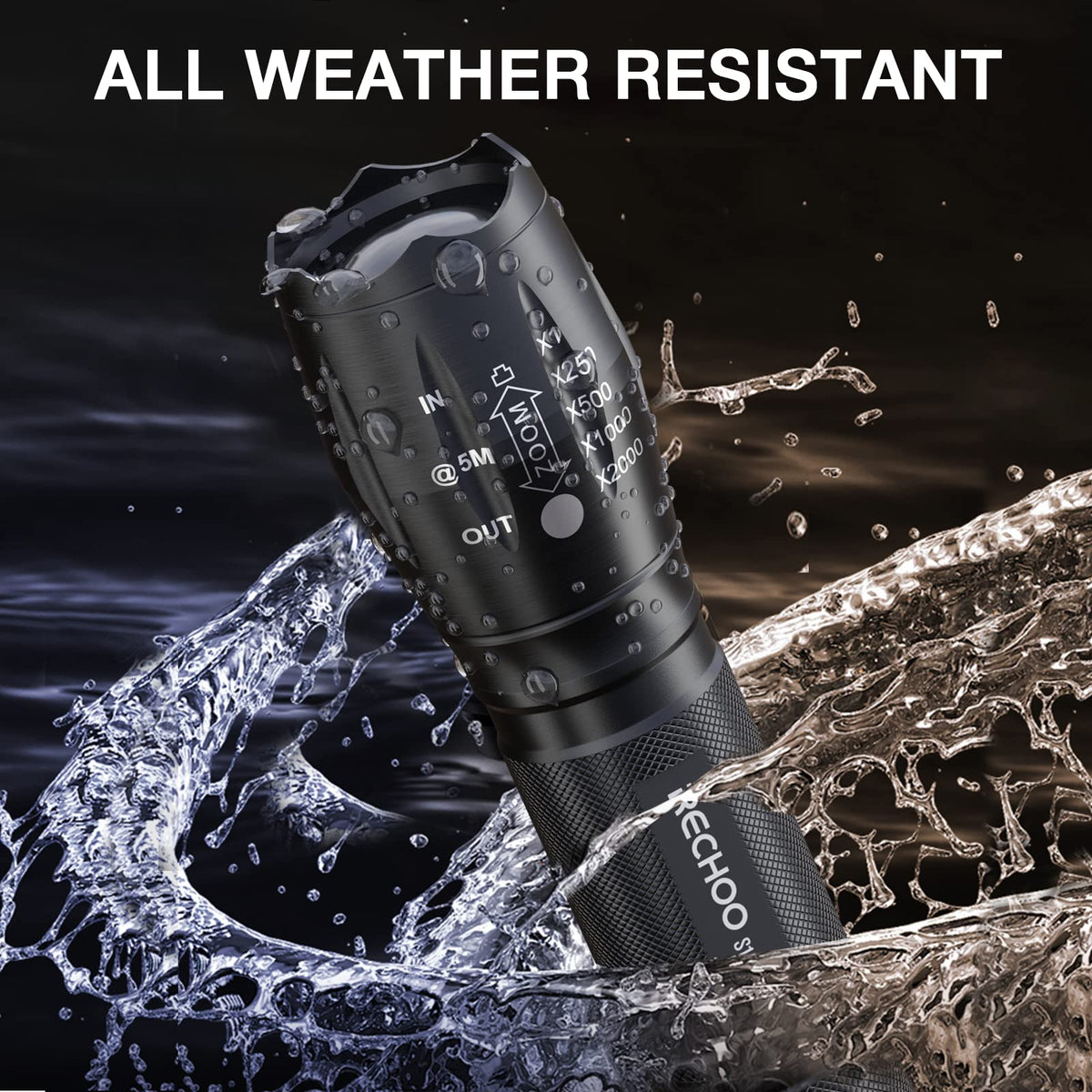 RECHOO 2 Pack LED Flashlights High Lumens - 5 Modes, Zoomable, Waterproof & Super Bright Tactical Torch for Camping, Hiking, Emergency, Home Essentials (Batteries not Included)