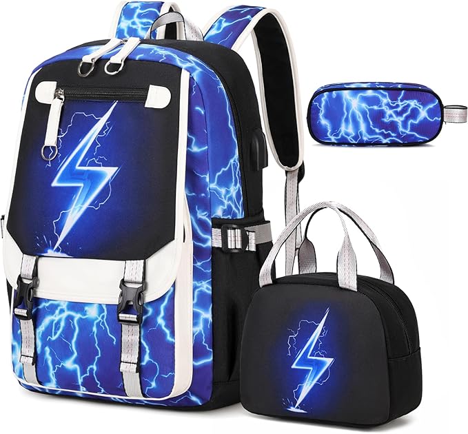 Bevalsa Backpack for Boys, Backpack with Lunch Box & Pen Case, School Bags for Kids, Bookbag for Boys Children Teens Backpacks for Elementary Middle School Student with USB Charging Port