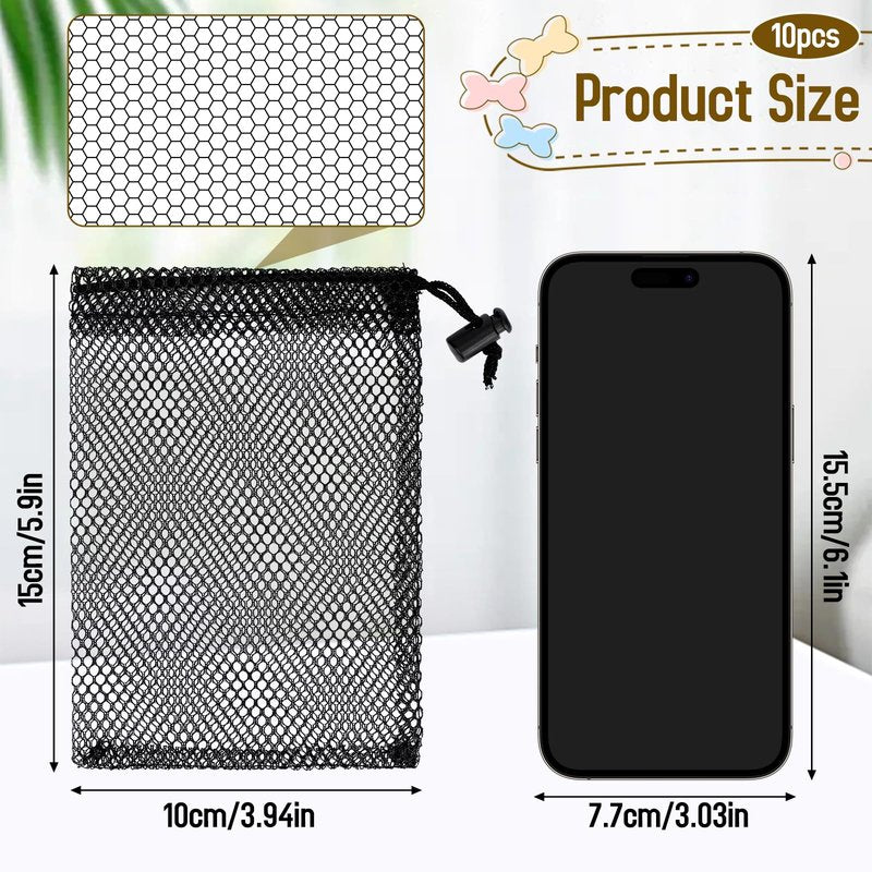 Sliverdew 10PCS Small Mesh Bags Drawstring Black Mesh Drawstring Bag Mini Nylon Net Bag with Drawstrings Small Travel Stuff Bags 6 x 4 inch