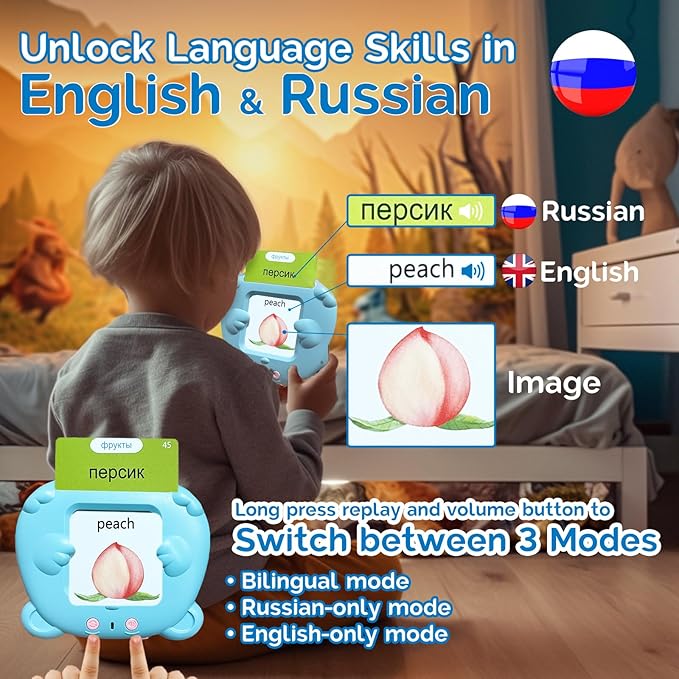 English Flash Cards Bilingual - Russian Talking Flash Cards for Kids, Pocket Speech for Toddlers 3-12, 510 Sight Words of 31 Varieties, Sensory Toys Children with Autism (Russian, Blue)
