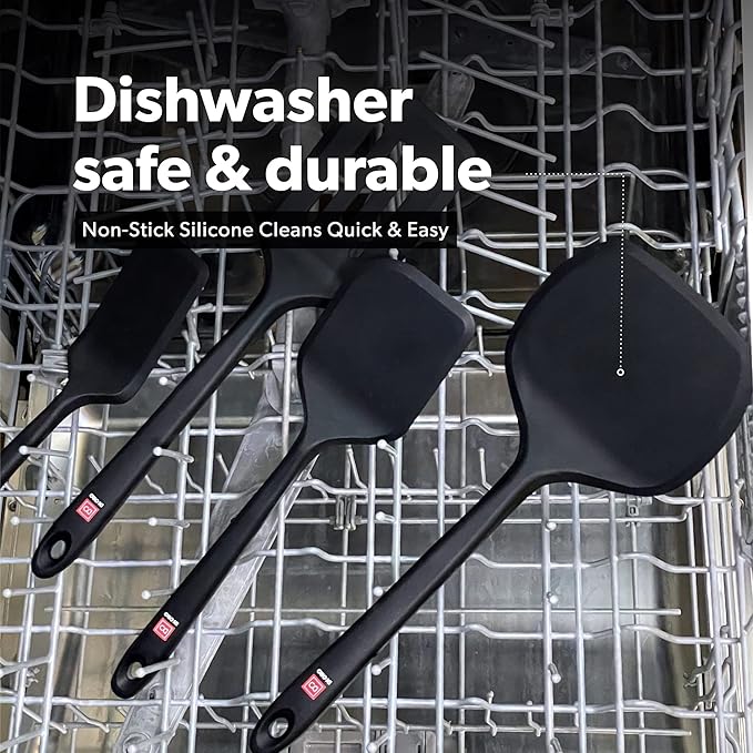 DI ORO Silicone Turner Spatula Set - 600F Heat Resistant, 2-Pc Black