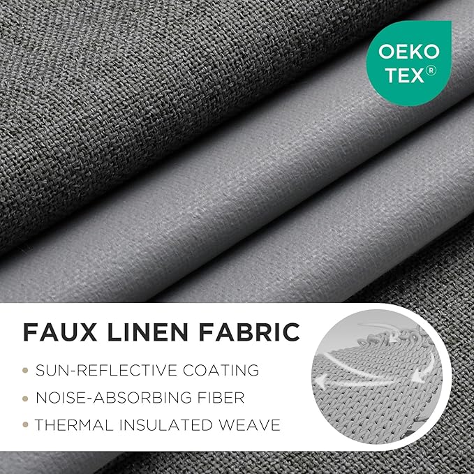 Joydeco Blackout Curtains 84 Inches Long 2 Panels Burg, Room Darkening Curtains for Bedroom, 100% Black Out Textured Thermal Drapes Privacy Protection 2 Panels Set(W52 x L84 Inch, Grey)
