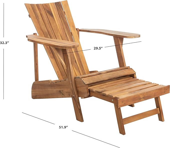SAFAVIEH PAT6760A Outdoor Collection Merlin Natural Retractable Foot Rest Adirondack Chair