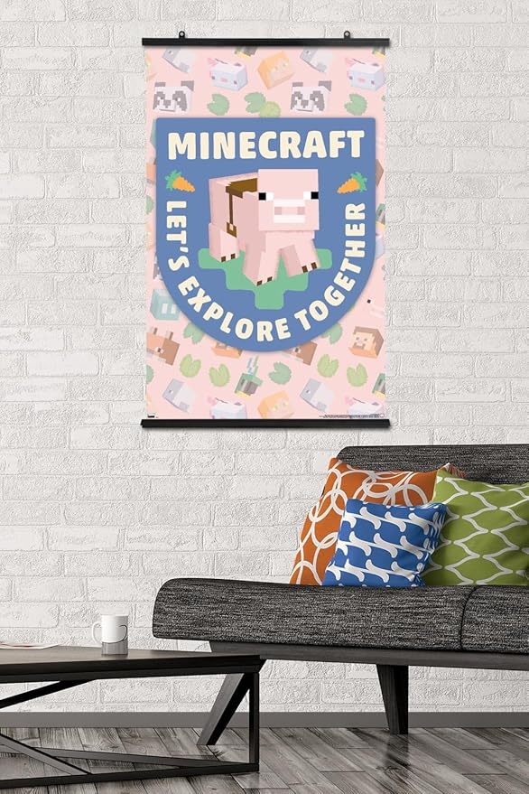 Trends International Minecraft - Let's Explore Together Wall Poster, 34L x 22.4W, Premium Poster & Clip Bundle