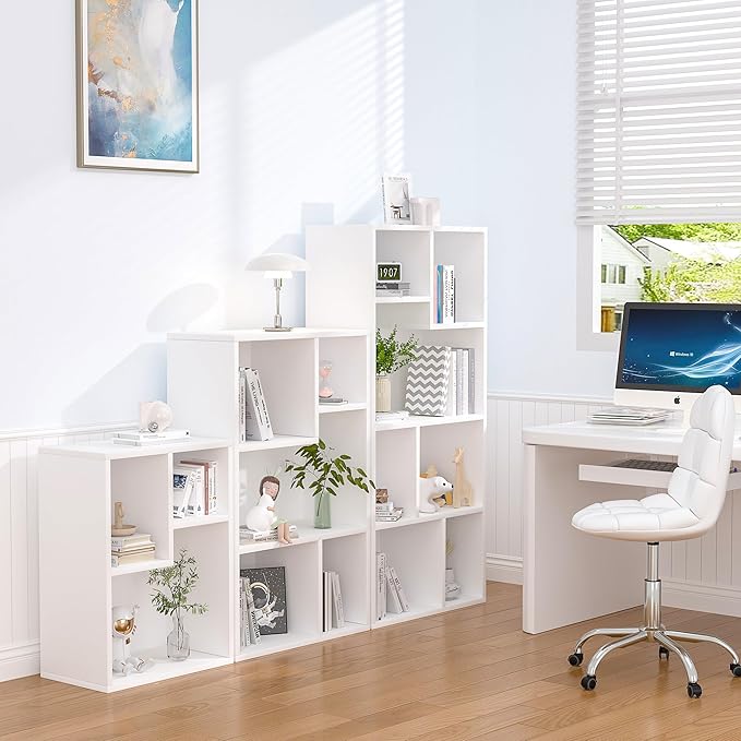 VECELO Small White Bookshelf, 5 Cube Shelf, Fits Tallest Hardcovers, Horizontal Available, Storage Organzier for Home Office,White