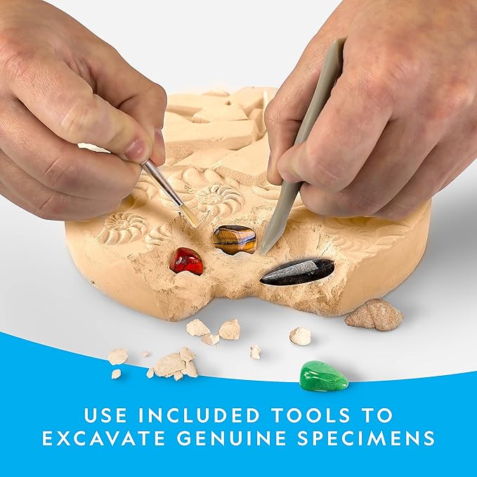 National Geographic Mega Fossil and Gemstone Dig Kit - Excavate 20 Real Fossils and Gems, Science Kit for Kids, Rock Digging Excavation Kit, Geology Gifts for Boys and Girls