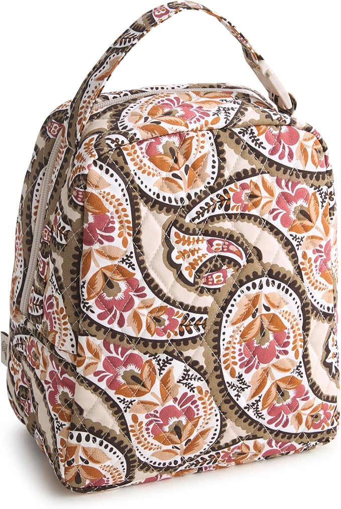 Premium Cotton Large Lunch Bag, Blooming Paisley, One Size