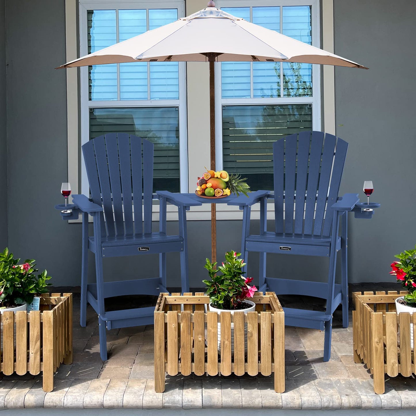 FUNBERRY Tall Adirondack Chair, All Weather High Top Balcony Chairs with Cup Holder