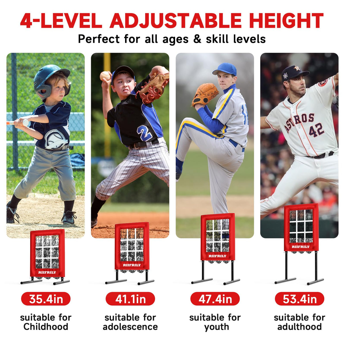 Heavy-Duty 9 Hole Baseball Pitching Net with Pitching Target Pockets, Regulation Size Strike Zone, Portable Adjustable Height Pitcher Training Equipment for Baseball/Softball Practice