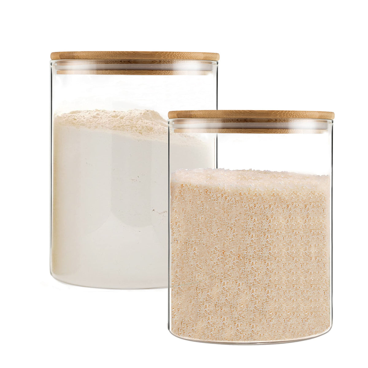 YUNCANG Glass Food Storage Jars 50oz [Set of 6],Clear Glass Food Storage Containers with Airtight Bamboo Lid Stackable Kitchen Canisters for Candy,Cookie,Rice,Sugar,Flour,Pasta