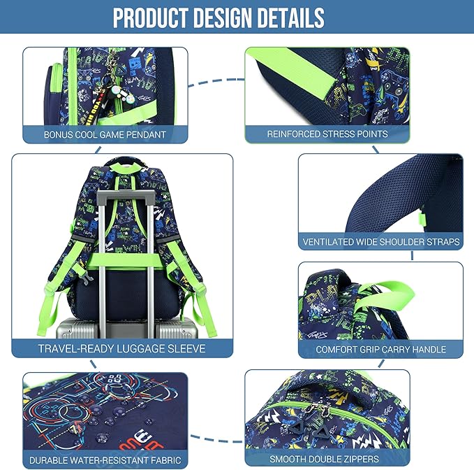 Makukke Kids Backpack for School Boys, 15.6" Soccer Backpack with Lunch Box & Pencil Case, Bookbag For Elementary, Middle School