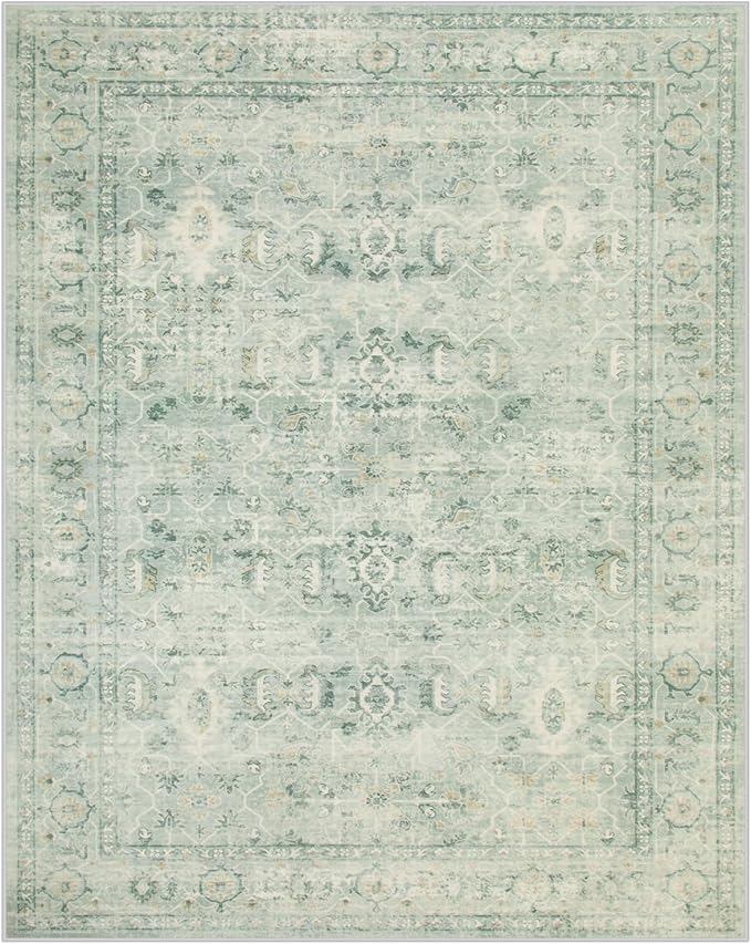 Lahome Vintage 8x10 Washable Green Rugs for Living Room Bedroom, Boho Dining Room Rugs for Under Table, Soft Non Slip Indoor Throw Carpet for Home Office Playroom (8x10ft,Light Green)