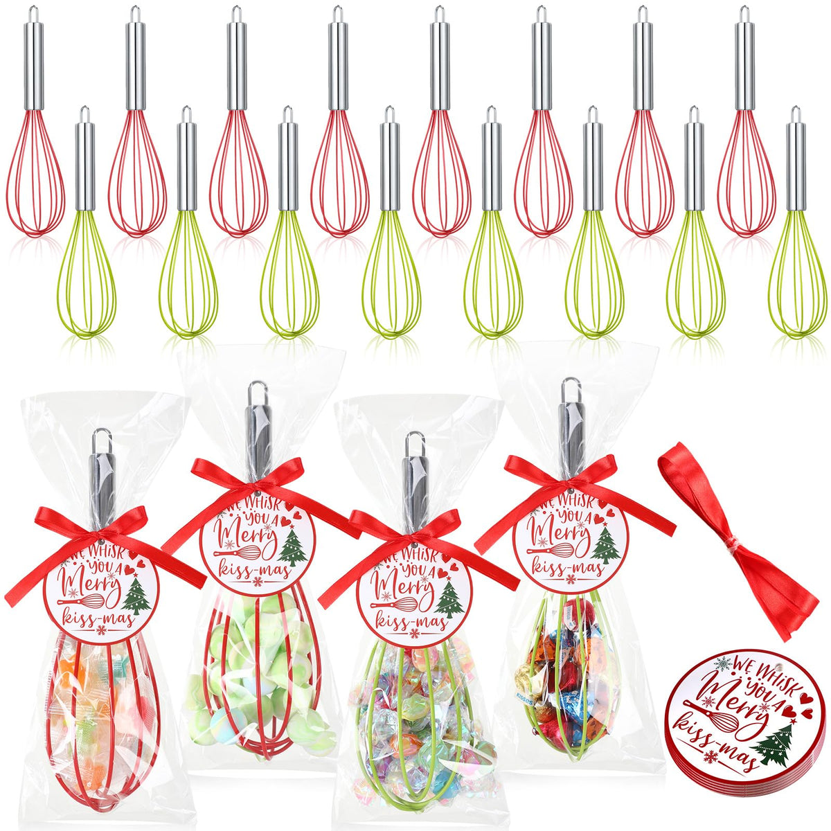Foldtier 24 Sets 10 Inch Silicone Whisks Christmas Cooking Gifts Bulk