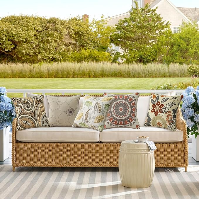 Outdoor Sunbrella Decorative Pillows Pack of 4, 16" x 16" Outdoor Pillow Set for Couch Bed Throw Patio Sofa, Allure Dusk