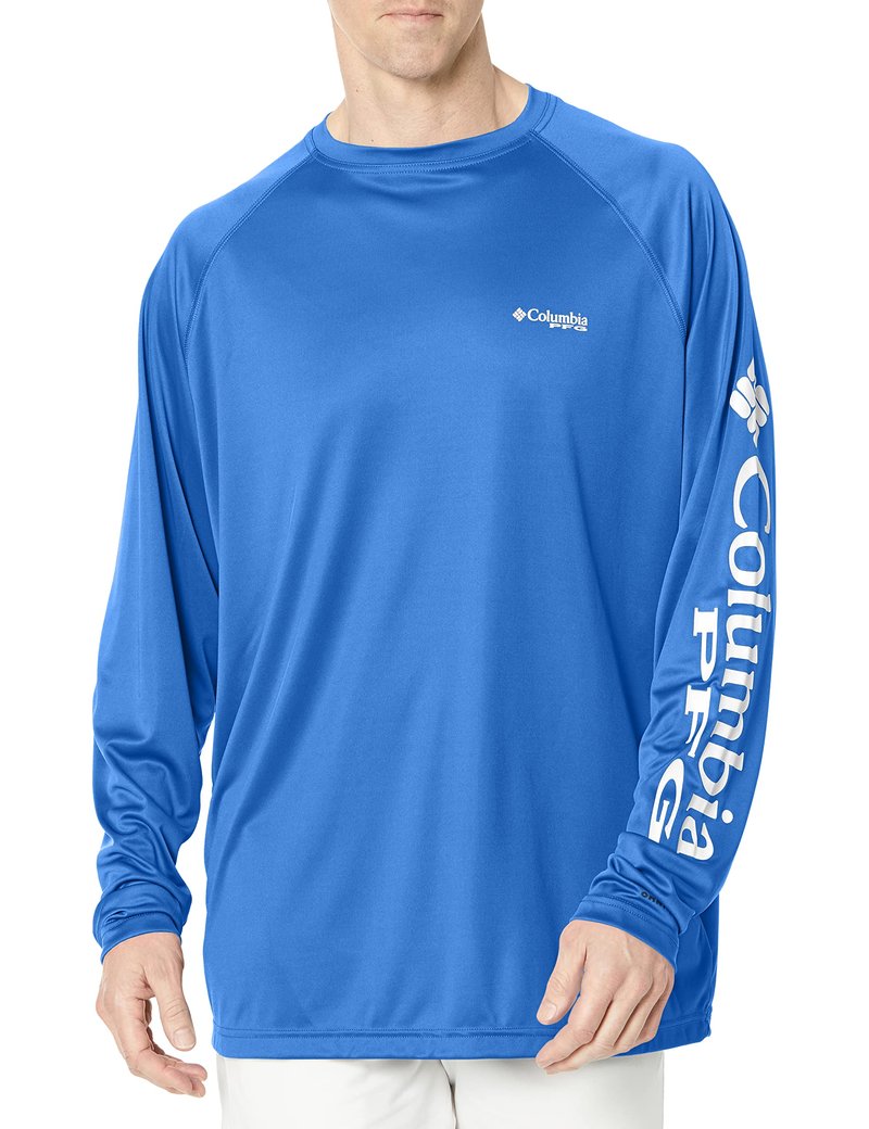 Columbia Men's PFG Terminal Tackle Long Sleeve Fishing Shirt, Vivid Blue/Cool Grey Logo, 1X