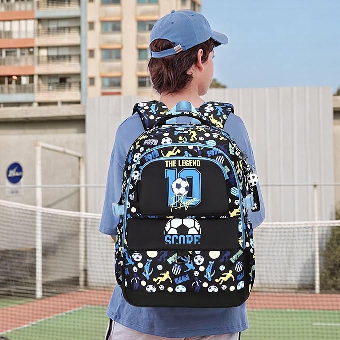 Makukke Kids Backpack for School Boys, 15.6" Soccer Backpack with Lunch Box & Pencil Case, Bookbag For Elementary, Middle School