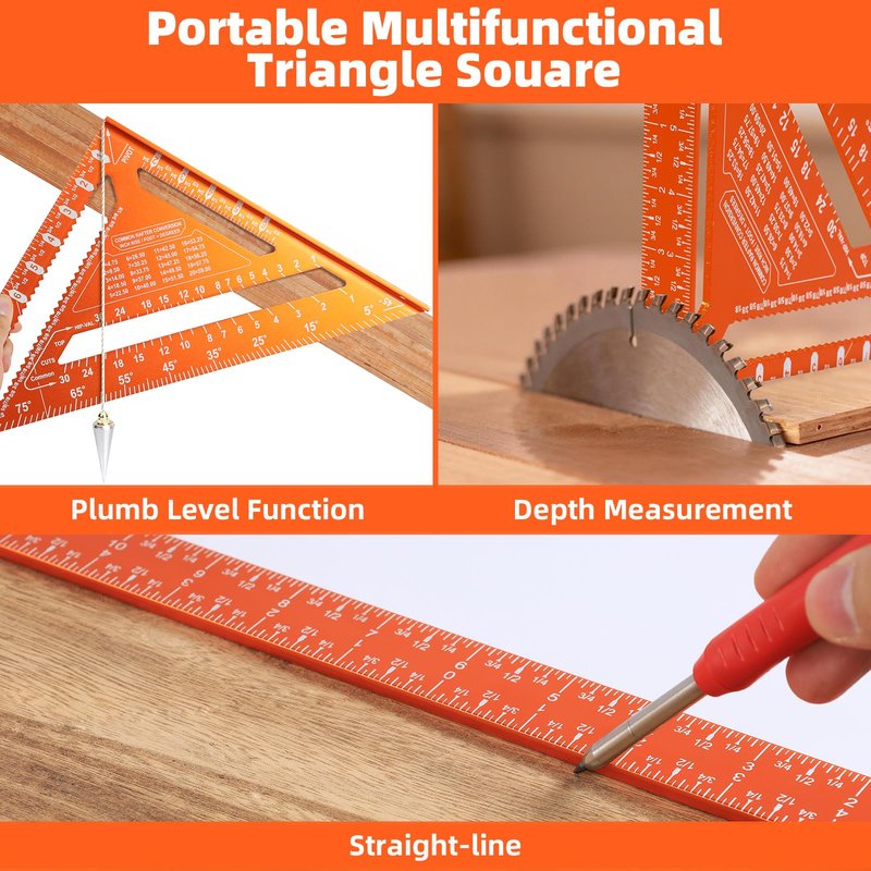 2pcs Rafter Square, 12-inch & 7-inch Carpenter Sqaure Set withWoodworking Pencil, Carpenter Measuring Layout Tool,Aluminum Alloy Triangle Ruler for Woodworking- Imperial
