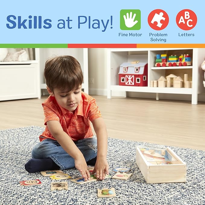 Melissa & Doug Self-Correcting Alphabet Puzzle (52 pcs) with Toy Storage Box, Wooden ABC Puzzles for Toddlers & Preschoolers, Montessori Learning Toys for Girls & Boys 4+