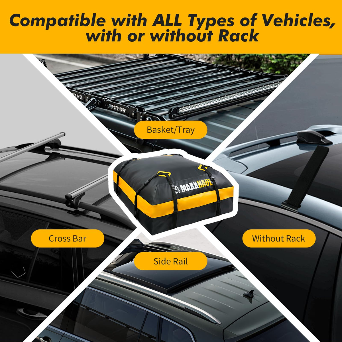 MaxxHaul Rooftop Cargo Bag 15 Cu Ft - Waterproof Universal Car Roof Carrier with Luggage Lock - No Rack Needed - Anti-Slip Mat - 100 lb Capacity - for Cars & SUV's (50719)