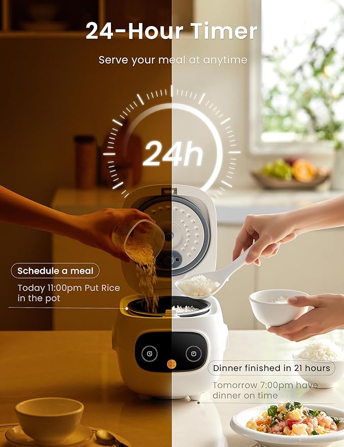 COMFEE' Mini Rice Cooker with 6-Functions, 2-Cups Uncooked Rice