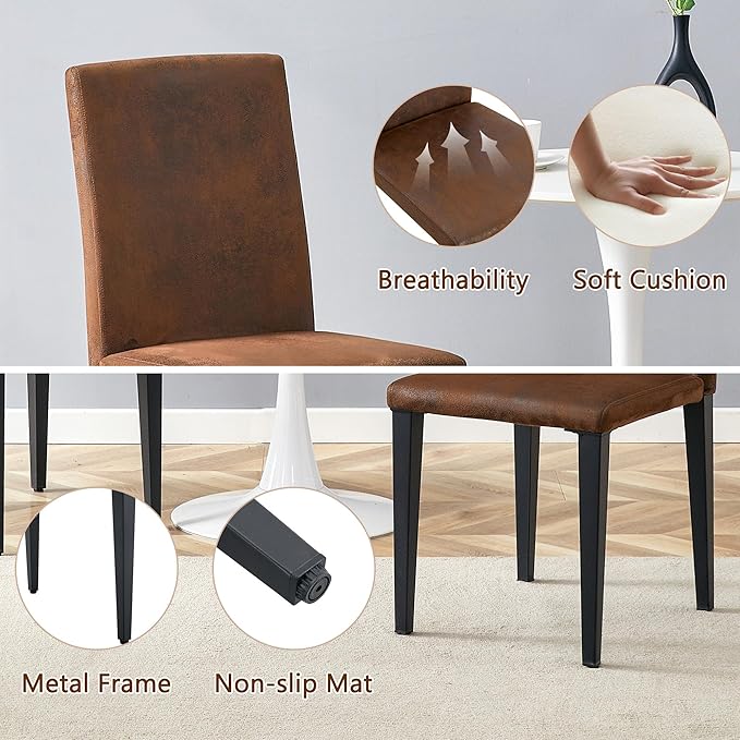 Glass Dining Table Set for 6, 63” Kitchen Table Set for 6, Modern Dining Room Table Set with Upholstered Chairs, Tempered Glass Tabletop with Y Shape Base