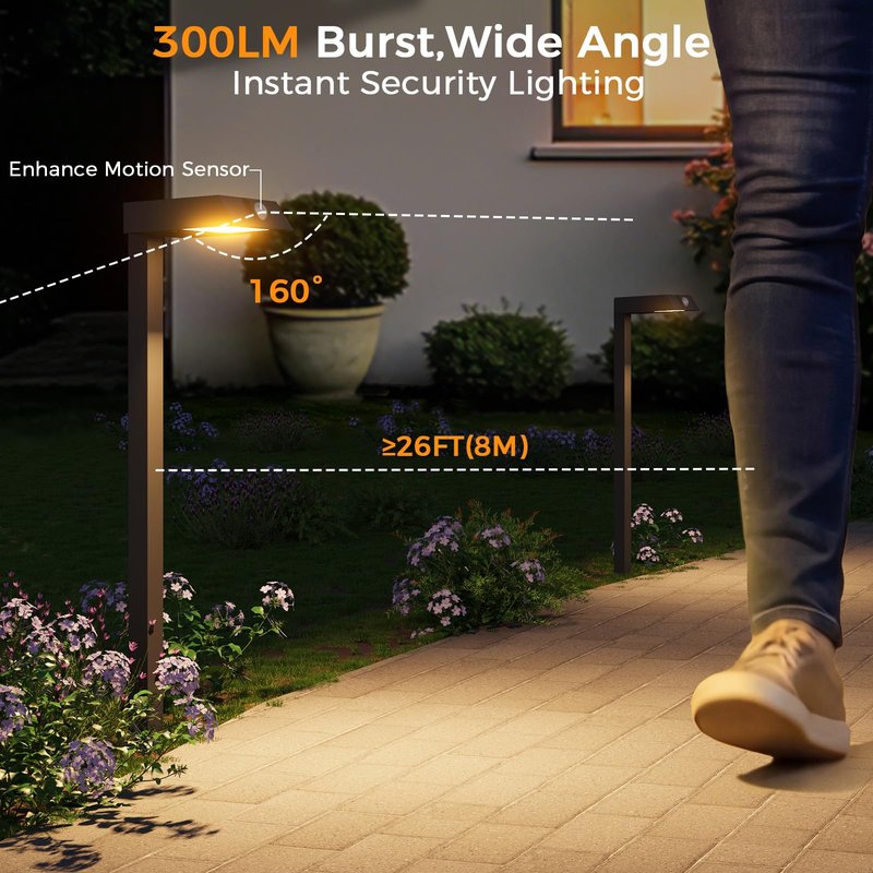 XMCOSY+ Solar Pathway Lights, 4 Pack All-Metal Motion Sensor Outdoor Lights Waterproof, 300LM Bright Garden Light for Yard, Backyard, Driveway, Walkway, 3 Lighting Modes (Warm/Cool White)