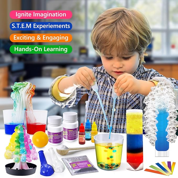 UNGLINGA 111 Experiments Science Kit for Kids, Chemistry Set, S.T.E.M Toys Boys Girls Birthday Gifts, Volcano, Crystal, Physics Lab Educational Learning Project