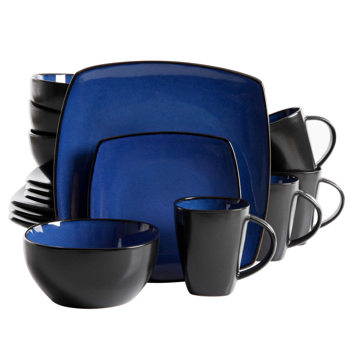 Gibson Elite Tahoe Sunset 12 Piece Stoneware Reactive Glaze (Service for 4) Ceramic Plates and Bowls Dinnerware Set - Black