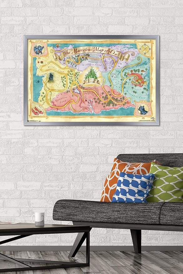 The Wizard Of Oz - Map Wall Poster, 34L" x 22.4W", Silver Framed Version