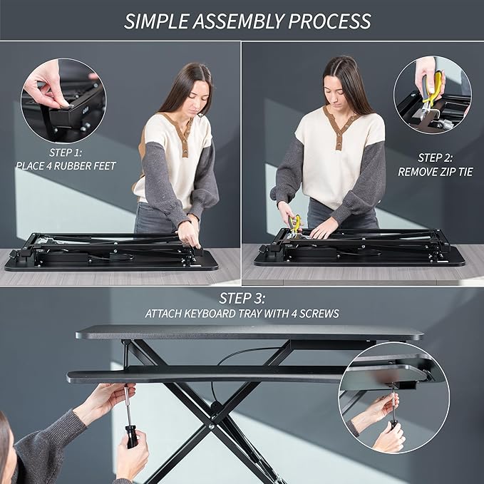 VIVO 28 inch Desk Converter, K Series, Height Adjustable Sit to Stand Riser, Dual Monitor and Laptop Workstation with Keyboard Tray, Light Wood Top, White Frame, DESK-V028KF