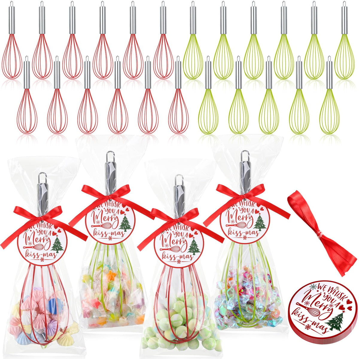 Foldtier 24 Sets 10 Inch Silicone Whisks Christmas Cooking Gifts Bulk