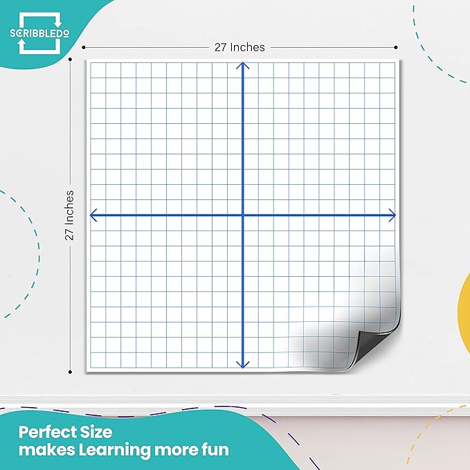 Scribbledo Jumbo Magnetic Coordinate Plane 27" x 27" White Board Dry Erase Graph Grid Board XY Coordinate Plane Grid Whiteboard Math Teacher Supplies
