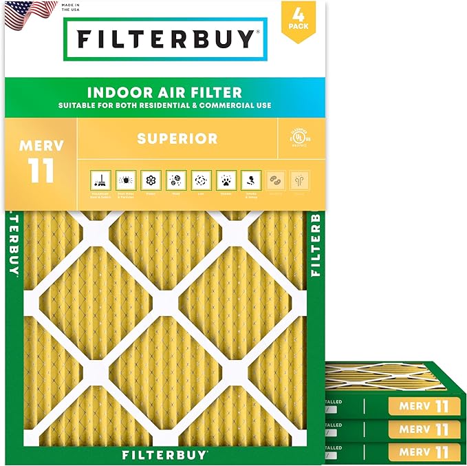 Filterbuy 15x20x1 Air Filter MERV 11 Superior Pet & Allergy Defense,