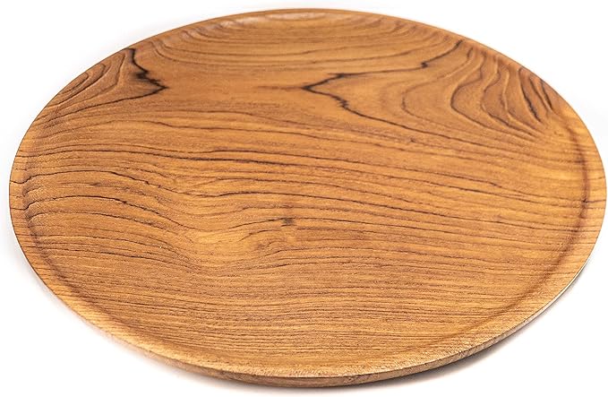 Rainforest Bowls Set of 4 12" Round Javanese Teak Wood Dinner Plates- Perfect for Everyday Use- Hot & Cold Friendly, Ultra-Durable, Premium Wooden Plates- Handcrafted by Indonesian Artisans