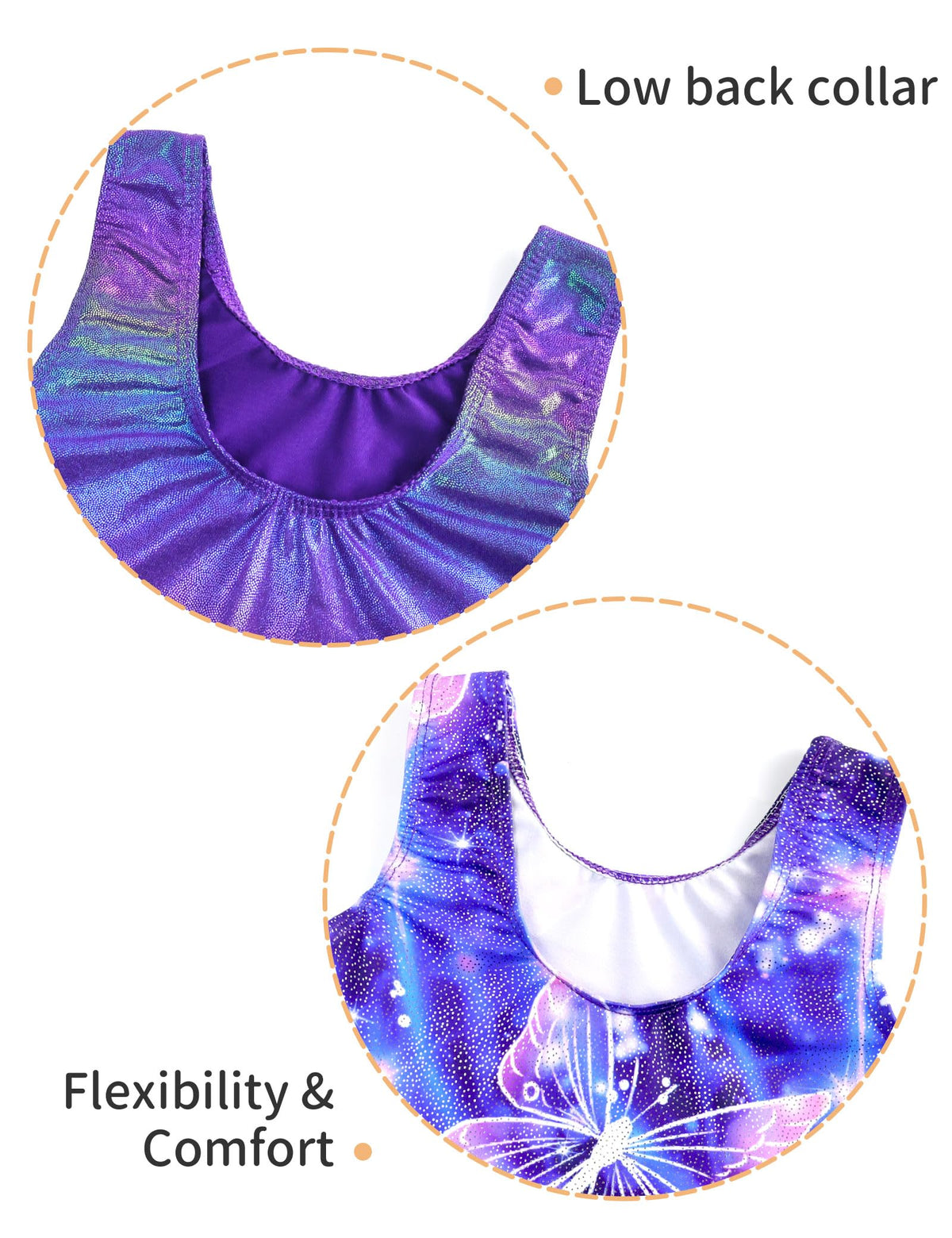 Nokecina Leotard for Girls Gymnastics Size 9-10 Years Old 2 Packs Shiny Purple Butterfly Tumbling Outfits