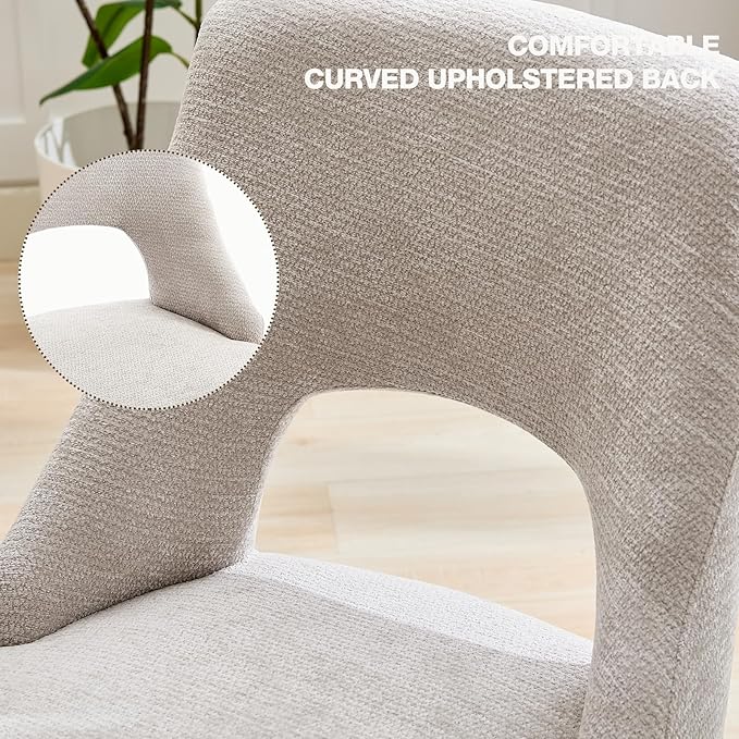 UVV Wooden Dining Chairs Set of 6, Mid Century Modern Upholstered Dining Room Chair Kitchen Chairs, Chenille Dinner Chair with Solid Wood Legs for Kitchen Dining Room, Light Grey-Chenille