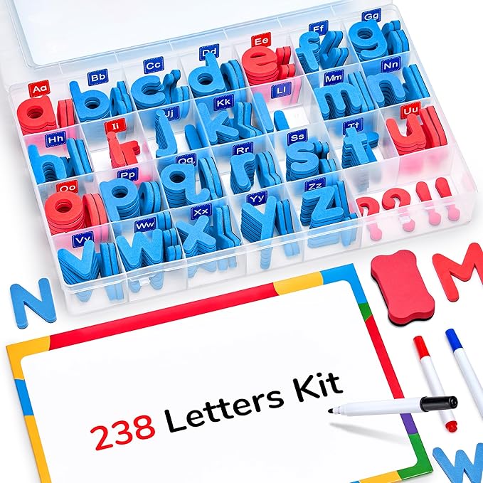 JoyCat Classroom Magnetic Letters Kit 234 Pcs with Double-Side Magnet Board - Foam Fridge Alphabet Letters for Kids Spelling and Learning