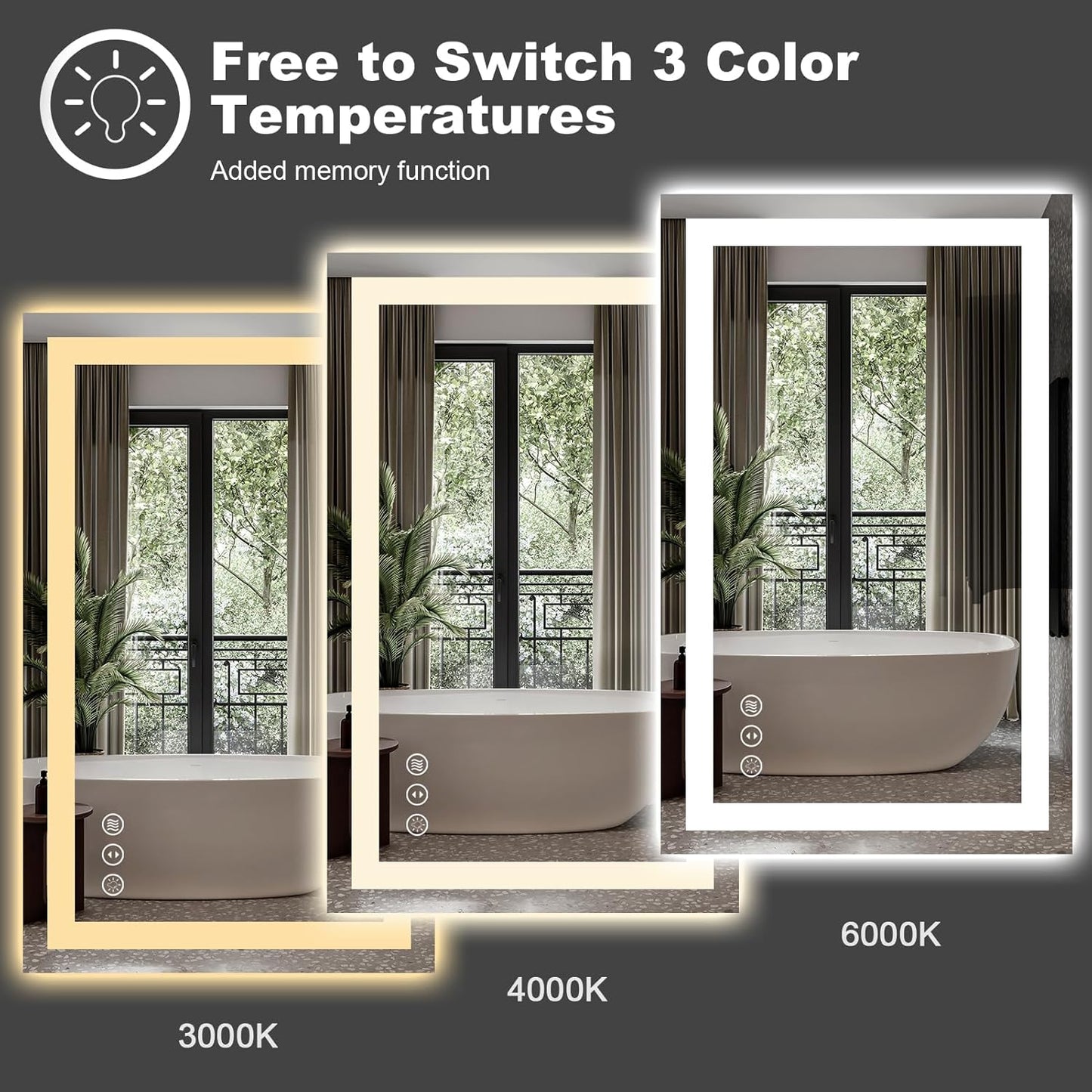 Amorho LED Mirror for Bathroom 36" X30" with Front Light and Backlit, Stepless Dimmable, Anti-Fog, Shatter-Proof, Memory, 3 Colors, Wall Mount (Horizontal/Vertical)