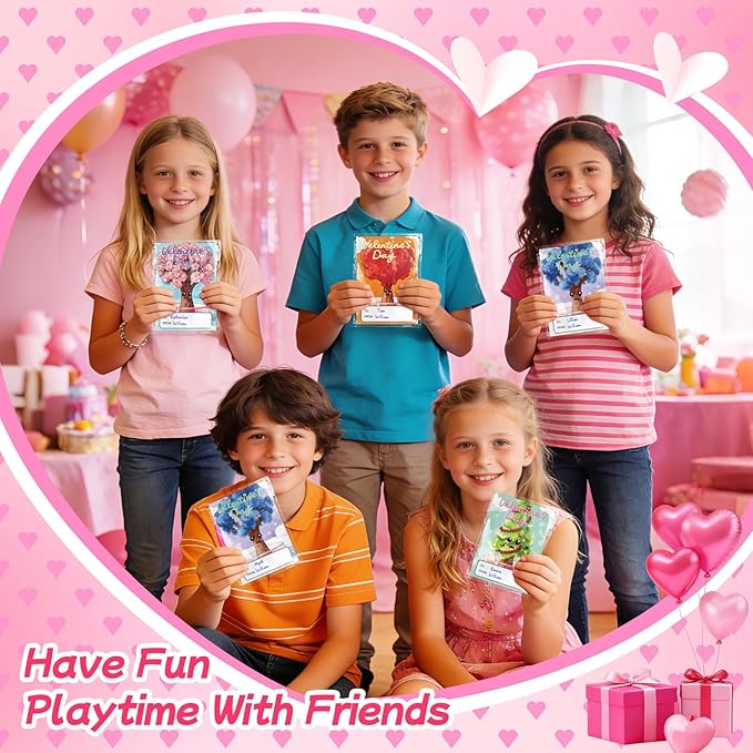 24 Pack Valentine’s Day Growing Crystal Trees Kit With Greeting Cards for Kids STEM Science Experiment Craft Party Favors School Classroom Gifts Exchange Goodie bags for Boys and Girls