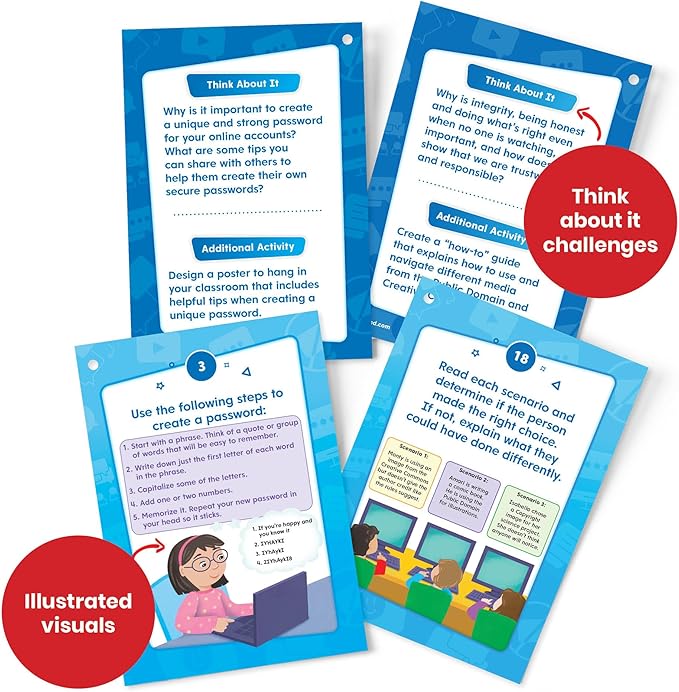 hand2mind Digital Citizenship Intermediate Task Cards, Ages 8+, Computer Science & Technology for Kids 8-12, STEM Projects, STEM Activities for Classroom, Science Classroom Supplies